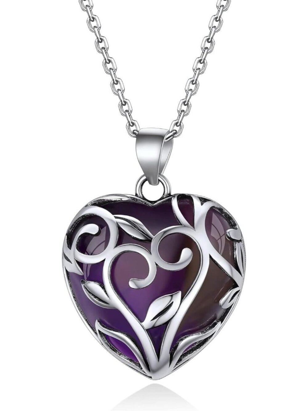 Eternal Love February Birthstone Heart Necklace in Sterling Silver